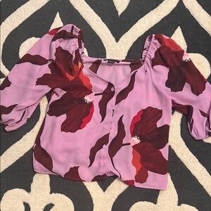 Sanctuary Floral Puff Sleeve Blouse - Purple and Red Sz Small